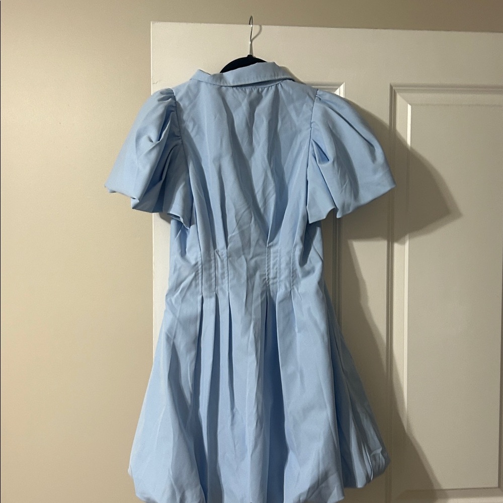 Light Blue Puff Sleeve Dress - Picture 2 of 2